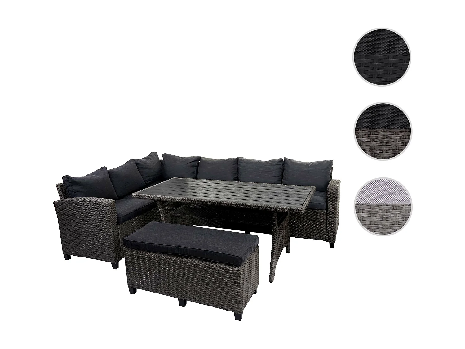 Poly Rattan Garnitur MCW-E96 (4-teilig), Anthrazit, Kissen anthrazit