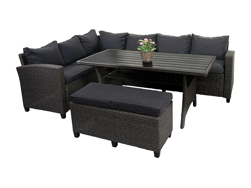 Poly Rattan Garnitur MCW-E96 (4-teilig), Anthrazit, Kissen anthrazit