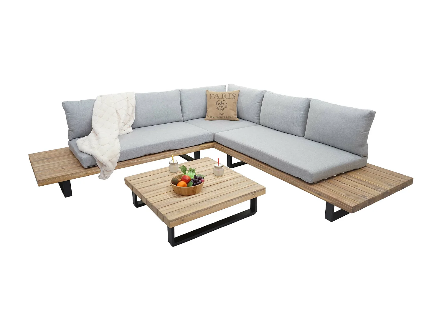 Garten-Garnitur MCW-H54 (2er-Set), Hellbraun, Polster hellgrau