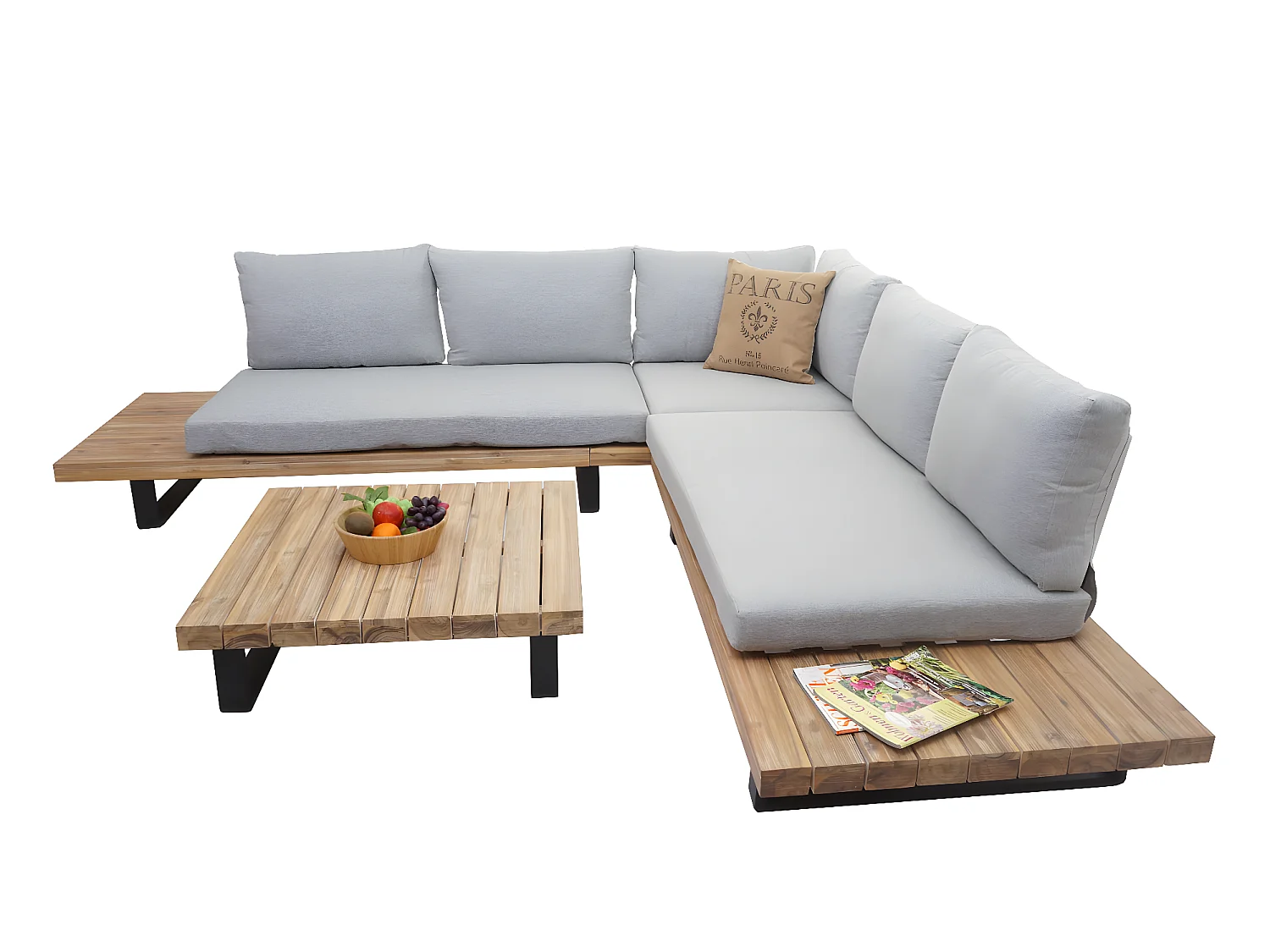 Garten-Garnitur MCW-H54 (2er-Set), Hellbraun, Polster hellgrau