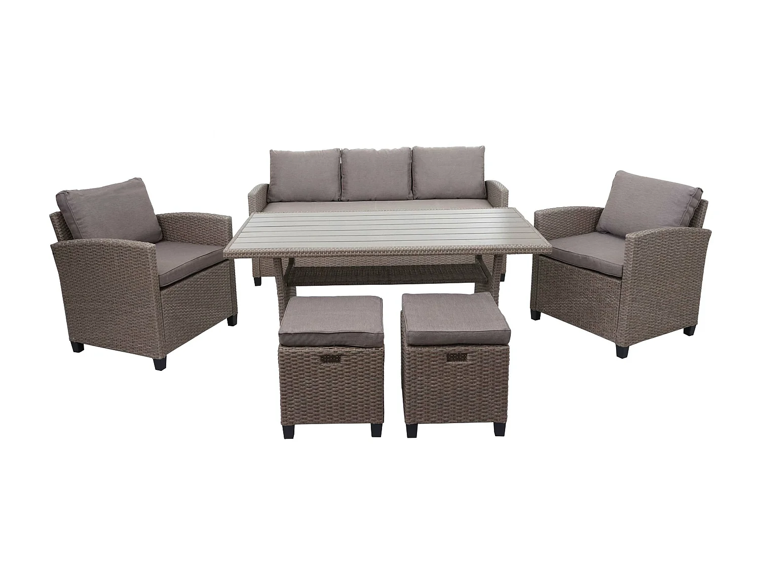 Zestaw polirattanowy MCW-E95 (6-częściowy),  szaro-brązowy, szare poduszki