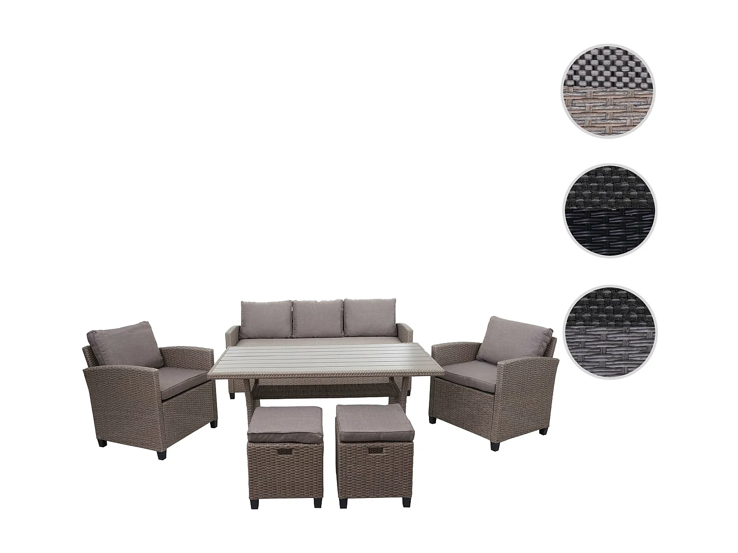 Zestaw polirattanowy MCW-E95 (6-częściowy),  szaro-brązowy, szare poduszki