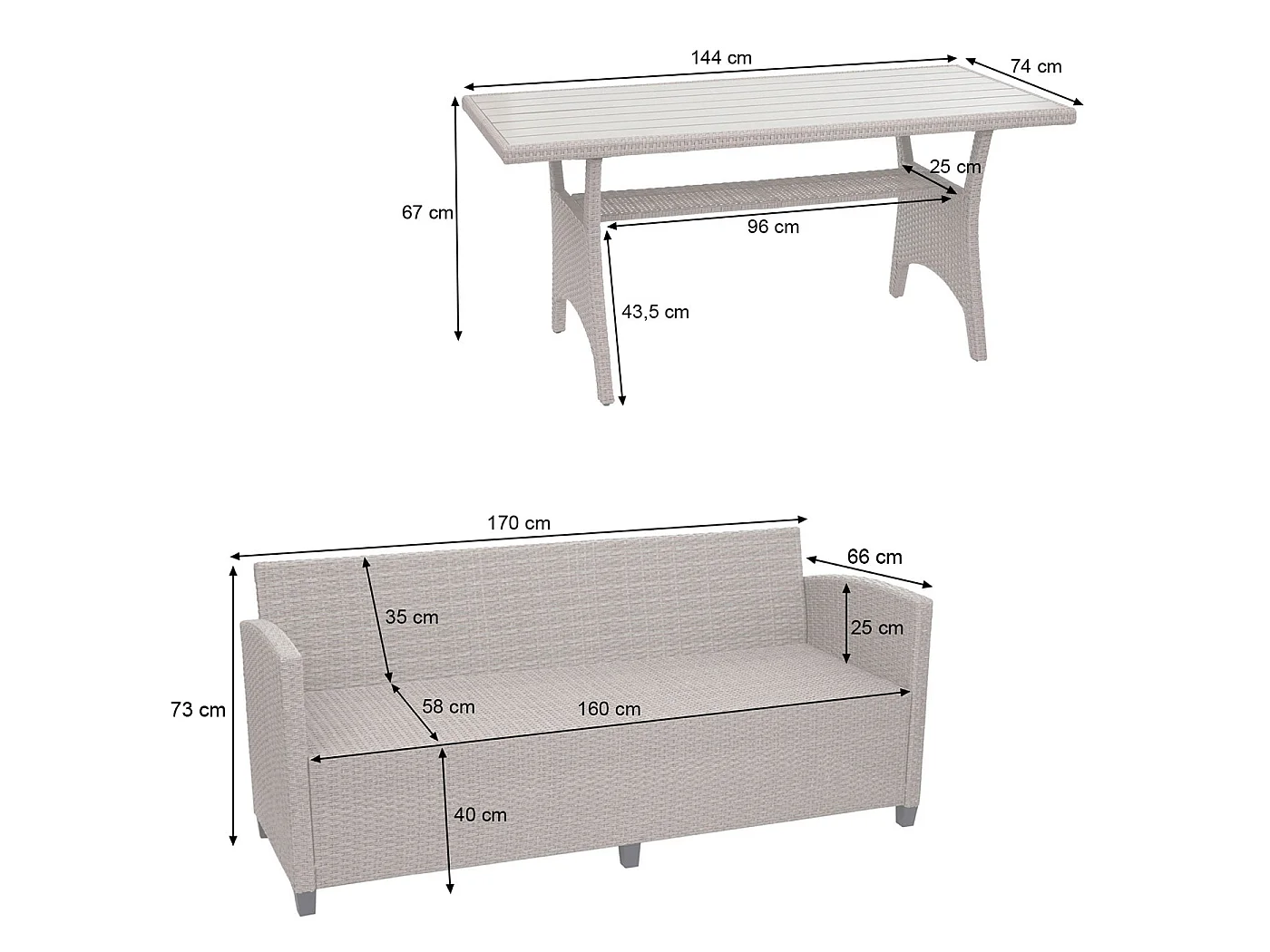 Zestaw polirattanowy MCW-E95 (6-częściowy),  szaro-brązowy, szare poduszki