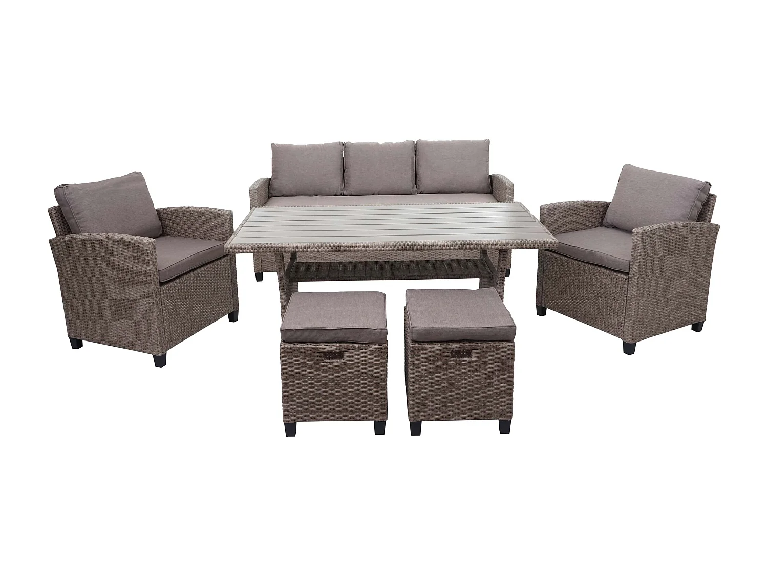 Poly-Rattan Garnitur MCW-E95 (6-teilig), Grau-braun, Kissen grau