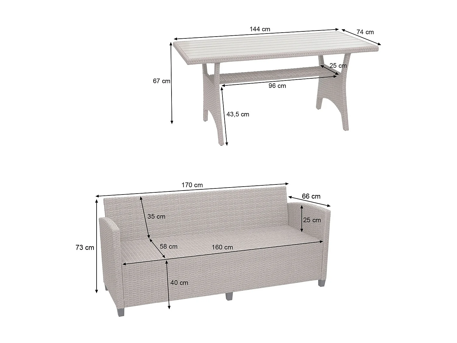 Poly-Rattan Garnitur MCW-E95 (6-teilig), Grau-braun, Kissen grau