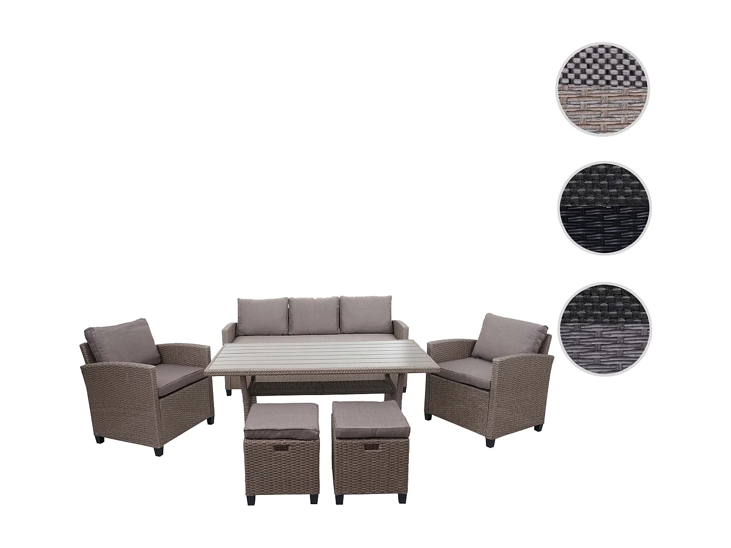 Poly-Rattan Garnitur MCW-E95 (6-teilig), Grau-braun, Kissen grau