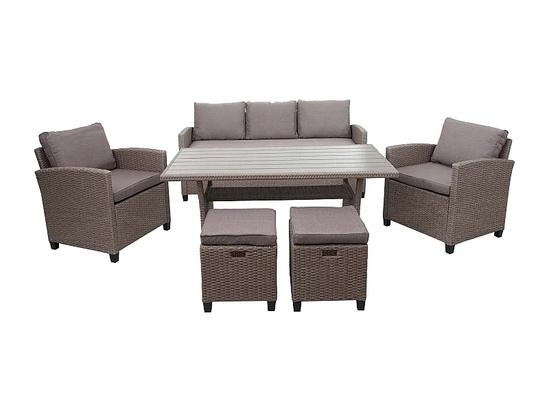 Poly-Rattan Garnitur MCW-E95 (6-teilig), Grau-braun, Kissen grau
