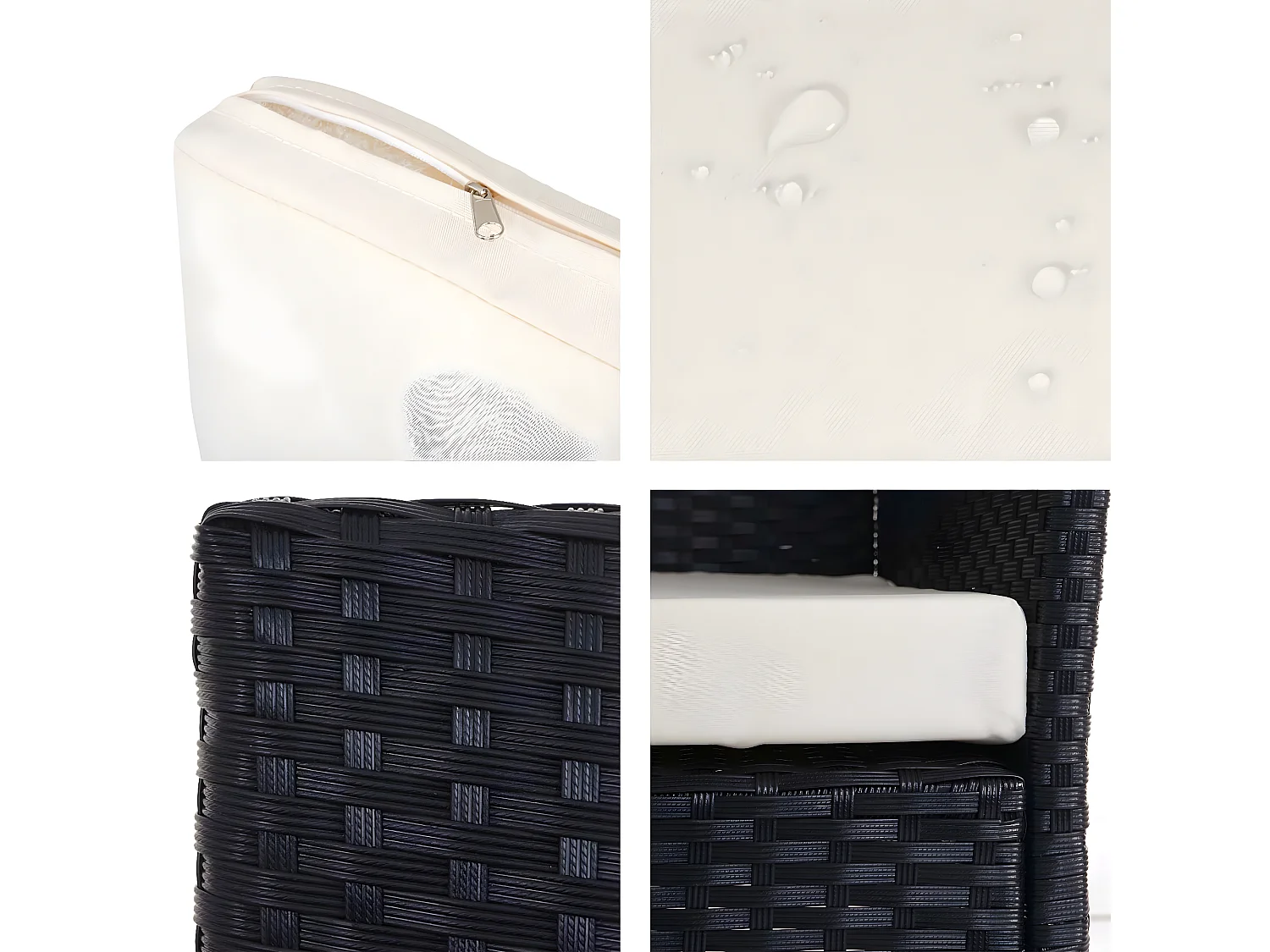 Zestaw 3-2-1-1 z polirattanu Hamar,  antracyt, poduszki kremowe