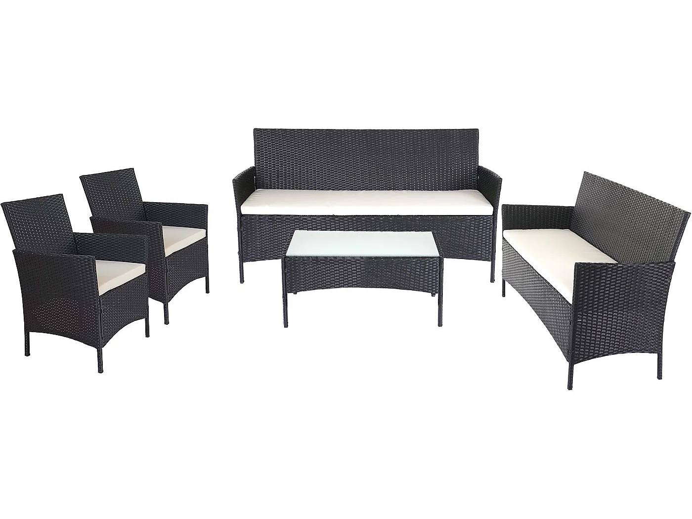 3-2-1-1 Poly-Rattan Garnitur Hamar, Anthrazit, Kissen creme