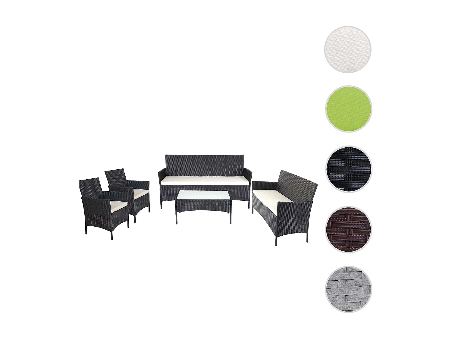 3-2-1-1 Poly-Rattan Garnitur Hamar, Anthrazit, Kissen creme