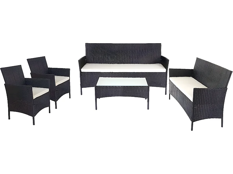 3-2-1-1 Poly-Rattan Garnitur Hamar, Anthrazit, Kissen creme