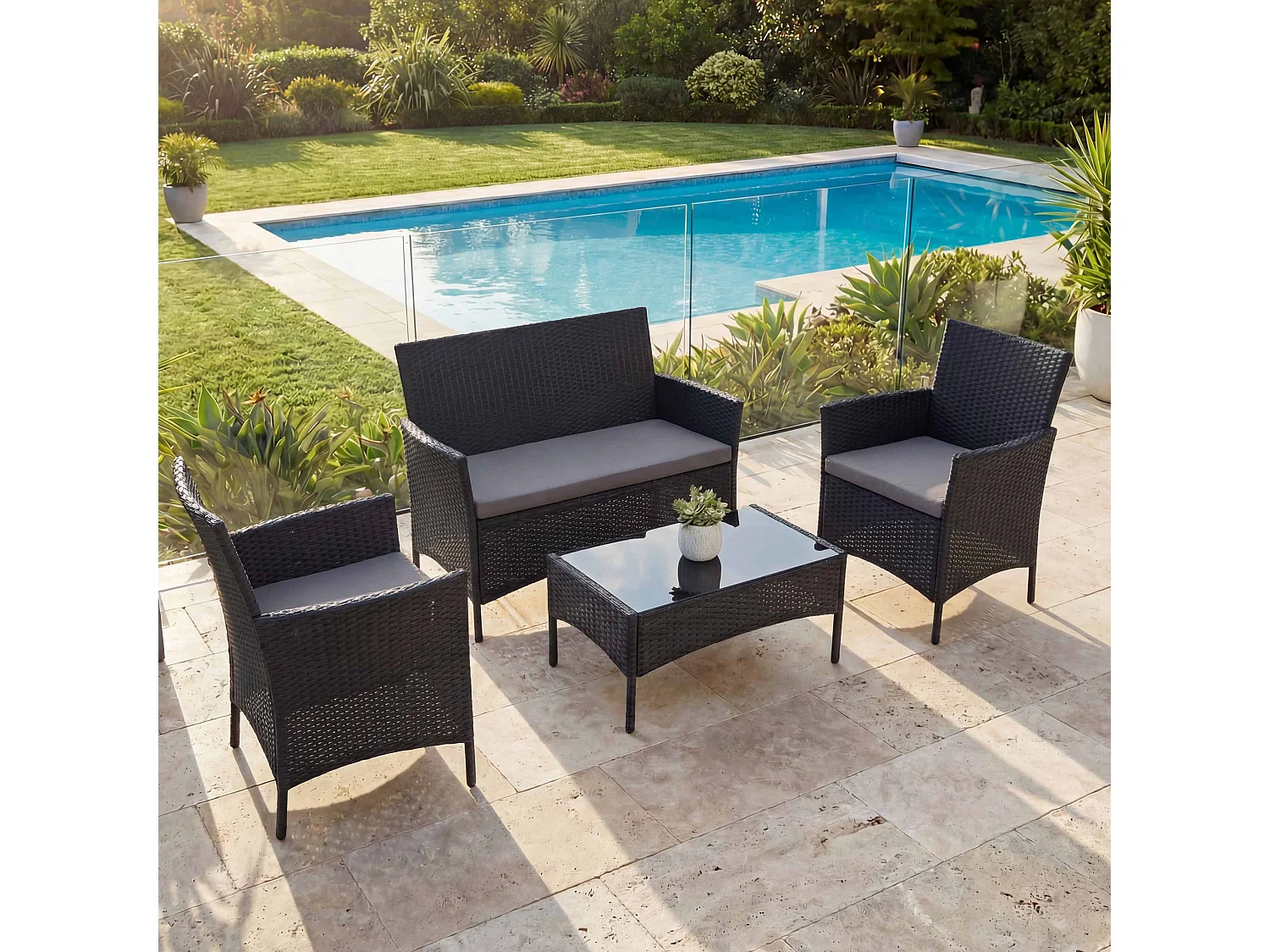 Zestaw ogrodowy Hamar (4 elementy),  antracyt, poduszki antracytowe