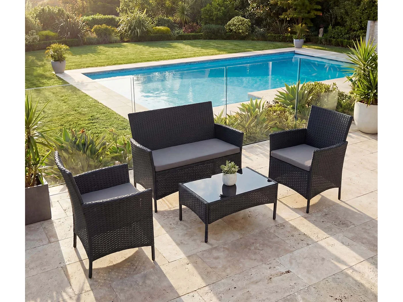 Zestaw ogrodowy Hamar (4 elementy),  antracyt, poduszki antracytowe