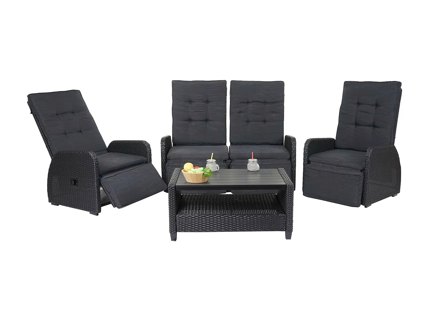 Set salotto giardino esterno salottino Lounge MCW-J35 schienali regolabili polyrattan antracite cuscini antracite