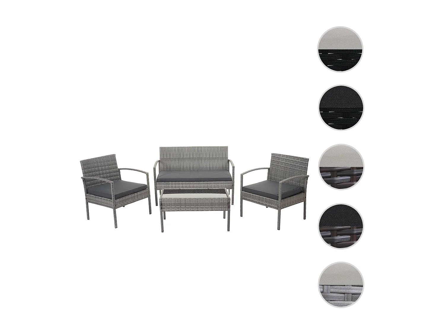 Zestaw polirattanowy MCW-F56 (4-częściowy),  szary, ciemnoszare poduszki