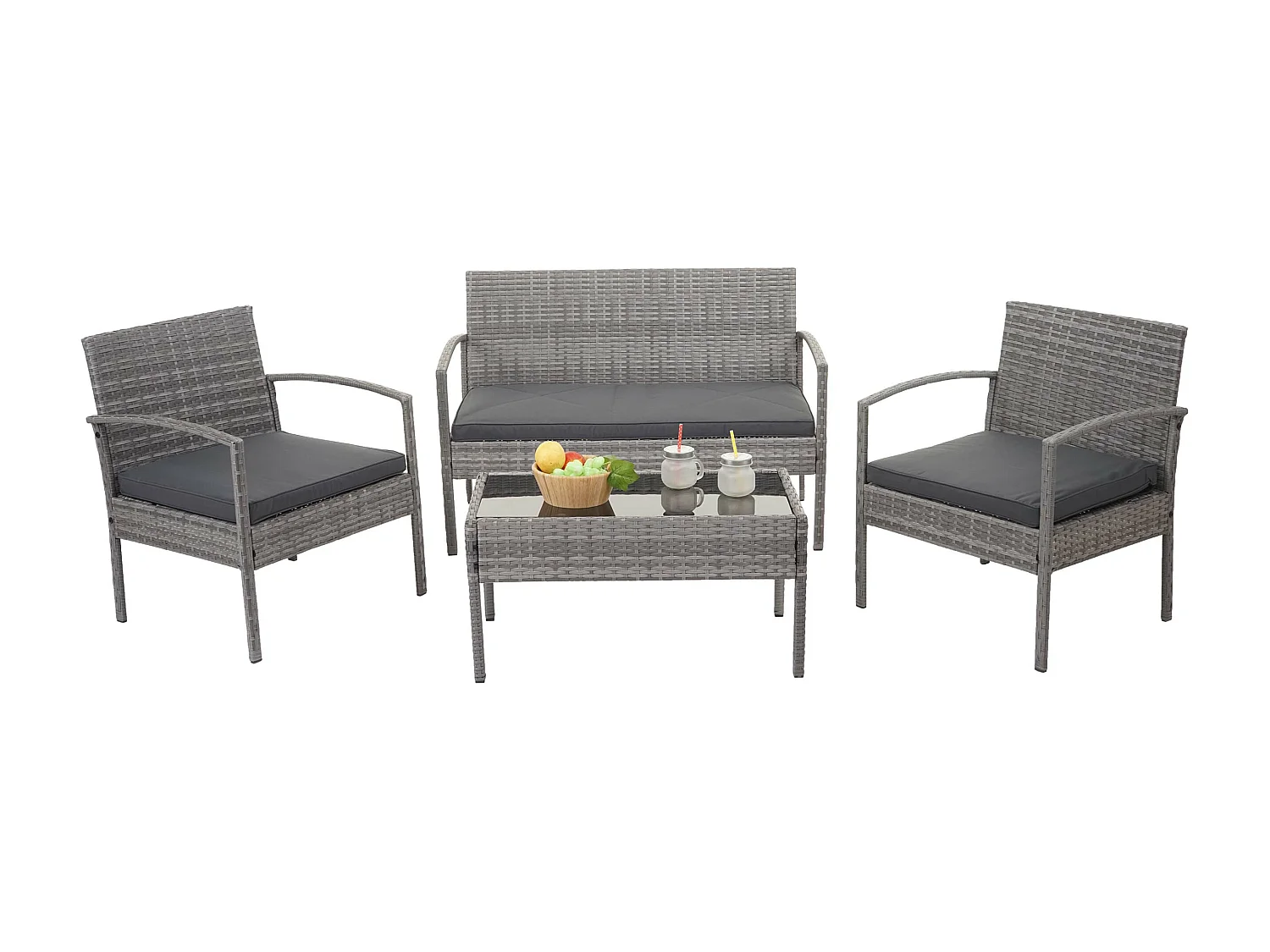 Zestaw polirattanowy MCW-F56 (4-częściowy),  szary, ciemnoszare poduszki