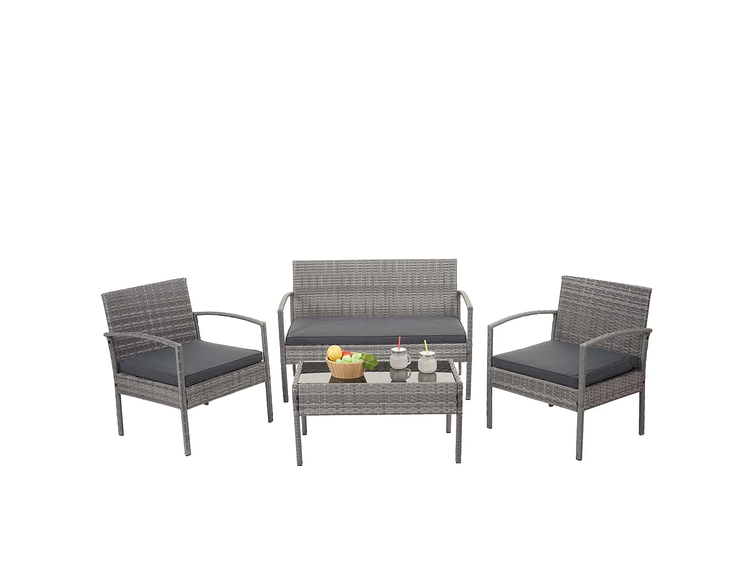 Zestaw polirattanowy MCW-F56 (4-częściowy),  szary, ciemnoszare poduszki