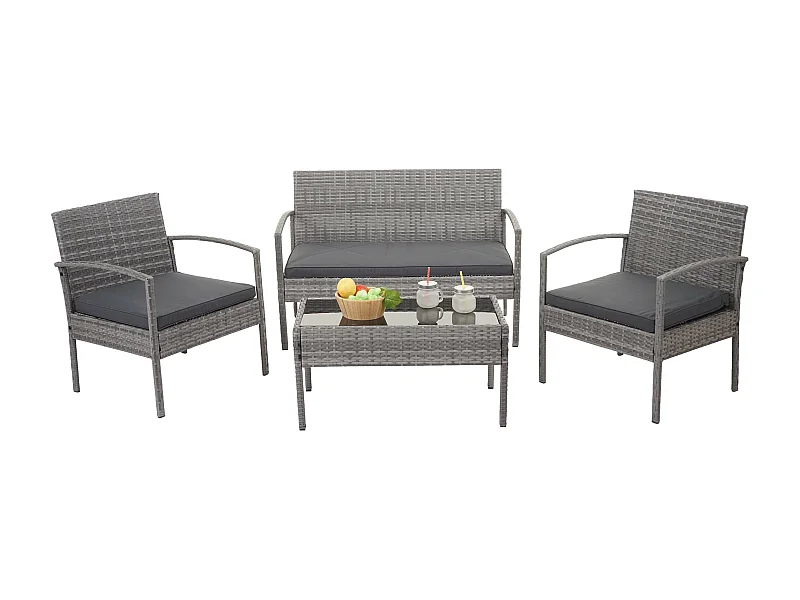 Poly-Rattan Garnitur MCW-F56 (4-teilig), Grau, Kissen dunkelgrau