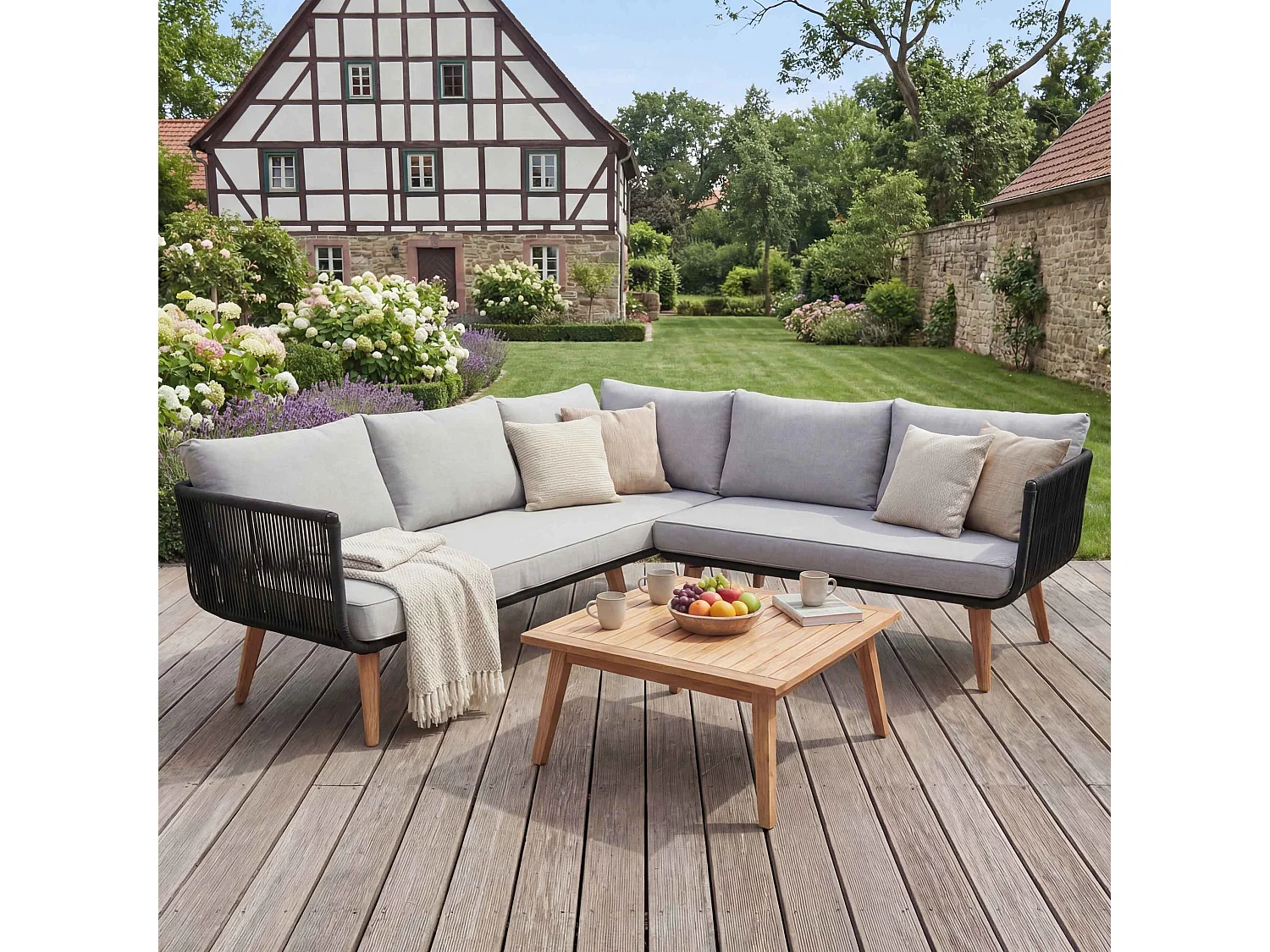 Garten-Garnitur MCW-L30 (2er-Set), Polster hellgrau