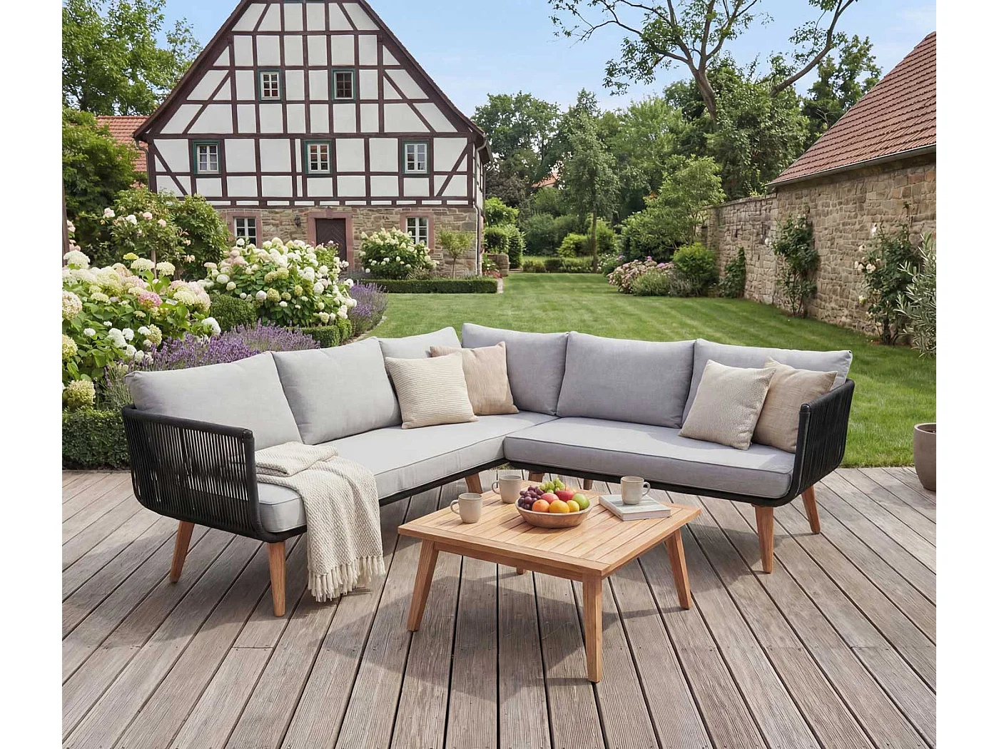 Garten-Garnitur MCW-L30 (2er-Set), Polster hellgrau