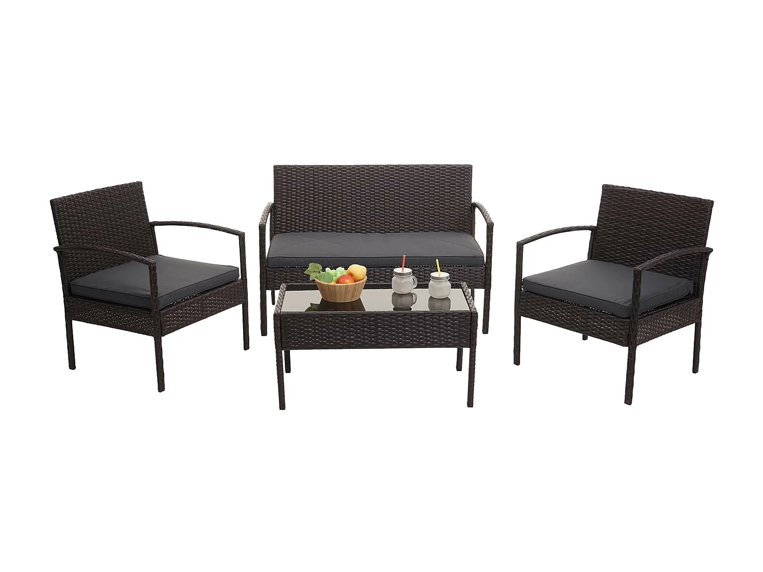 Set salotto giardino esterno salottino elegante MCW-F56 polyrattan marrone con cuscini grigio scuro