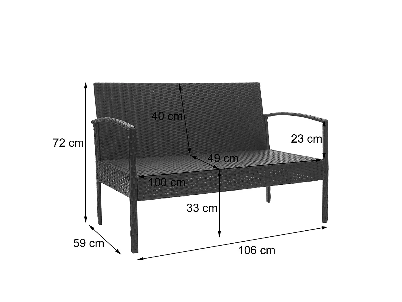 Set salotto giardino esterno salottino elegante MCW-F56 polyrattan marrone con cuscini grigio scuro