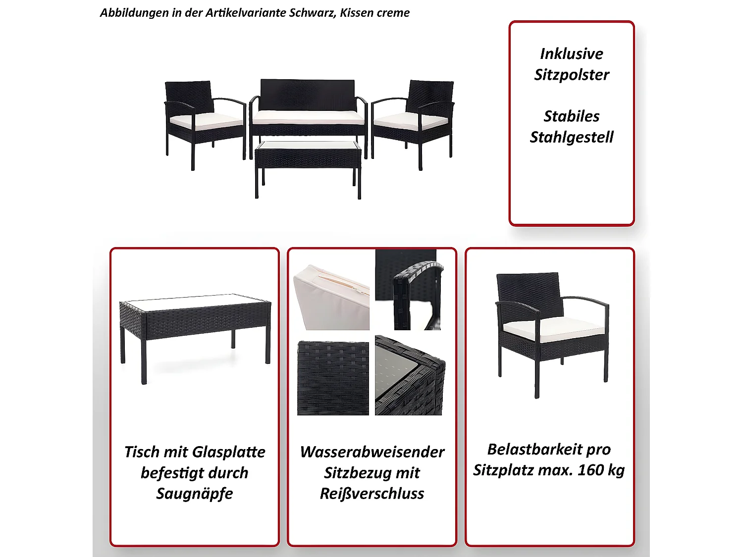 Set salotto giardino esterno salottino elegante MCW-F56 polyrattan marrone con cuscini grigio scuro