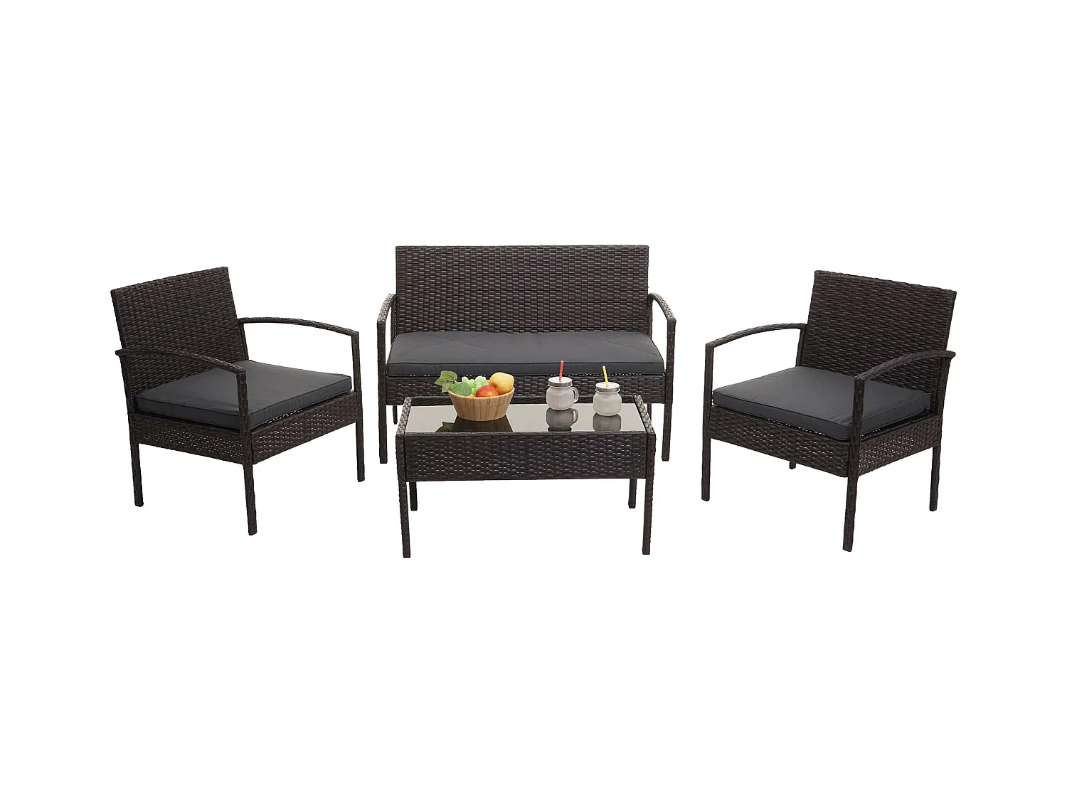 Zestaw polirattanowy MCW-F56 (4-częściowy),  brązowy, ciemnoszare poduszki