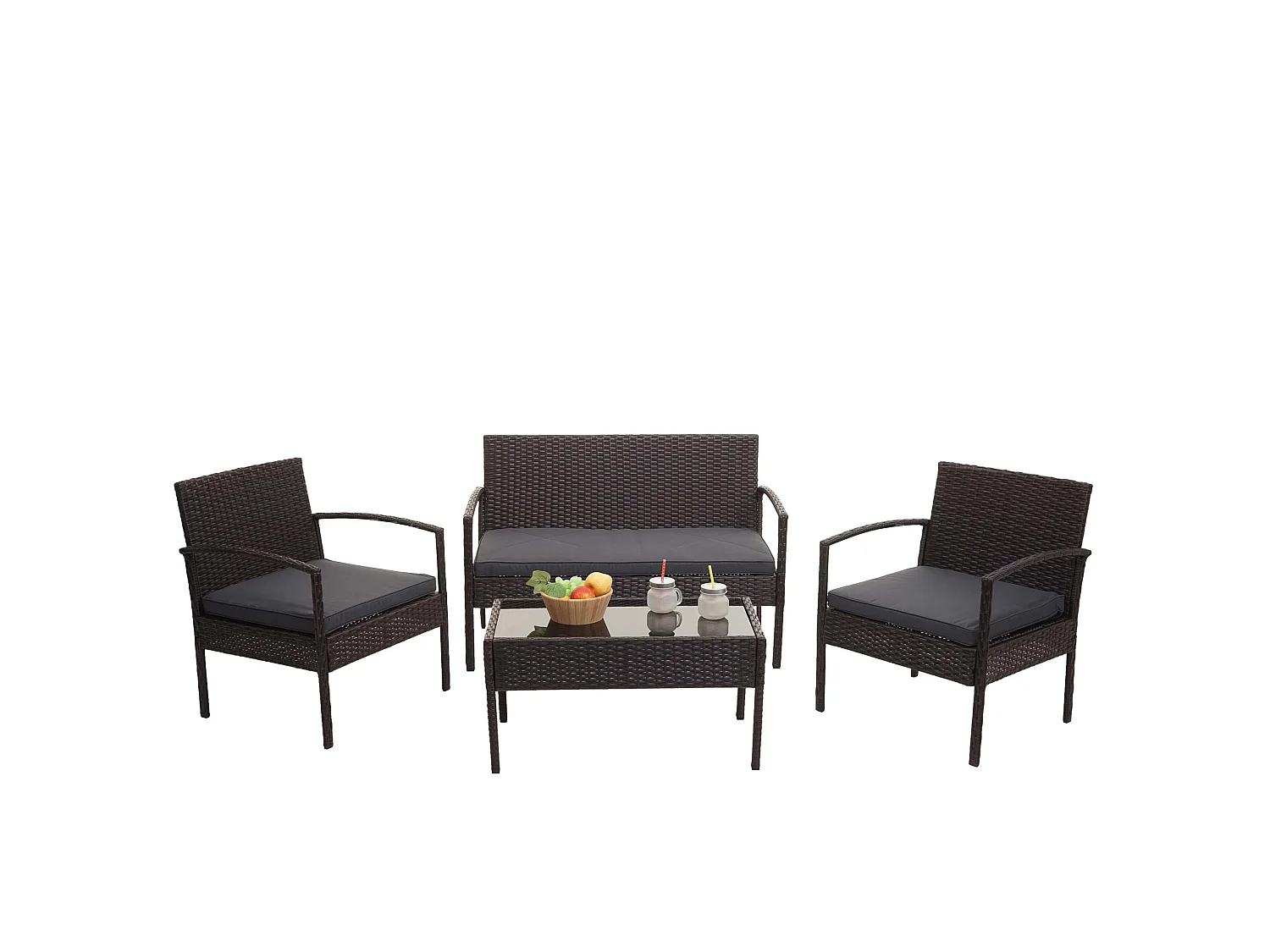 Zestaw polirattanowy MCW-F56 (4-częściowy),  brązowy, ciemnoszare poduszki