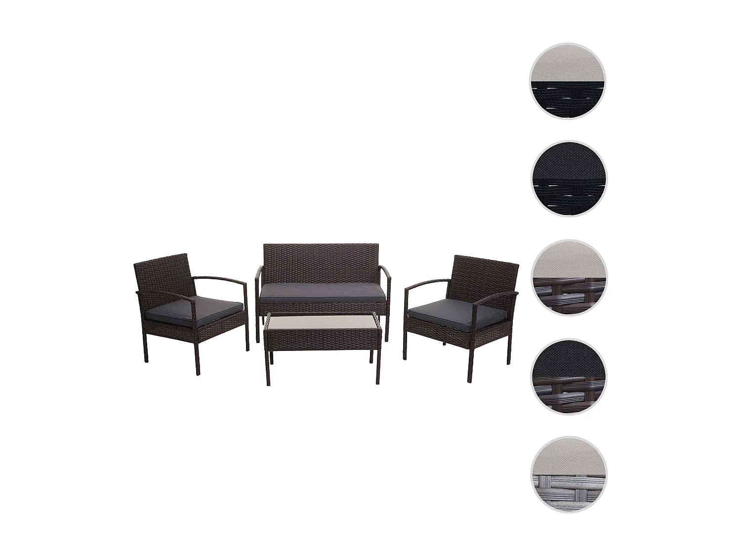 Zestaw polirattanowy MCW-F56 (4-częściowy),  brązowy, ciemnoszare poduszki