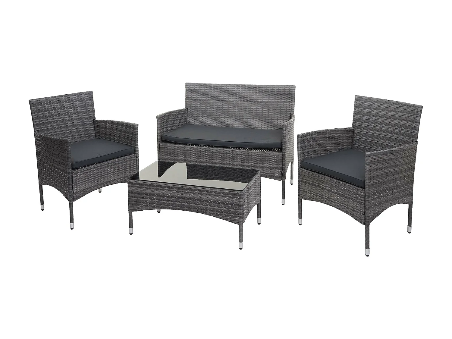 Poly-rattan set MCW-F55 (4-delig),  grijs, donkergrijze kussens