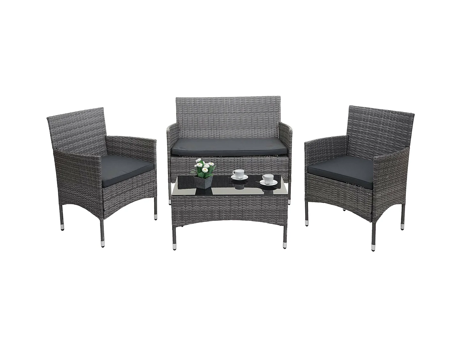 Zestaw polirattanowy MCW-F55 (4-częściowy),  szary, ciemnoszare poduszki