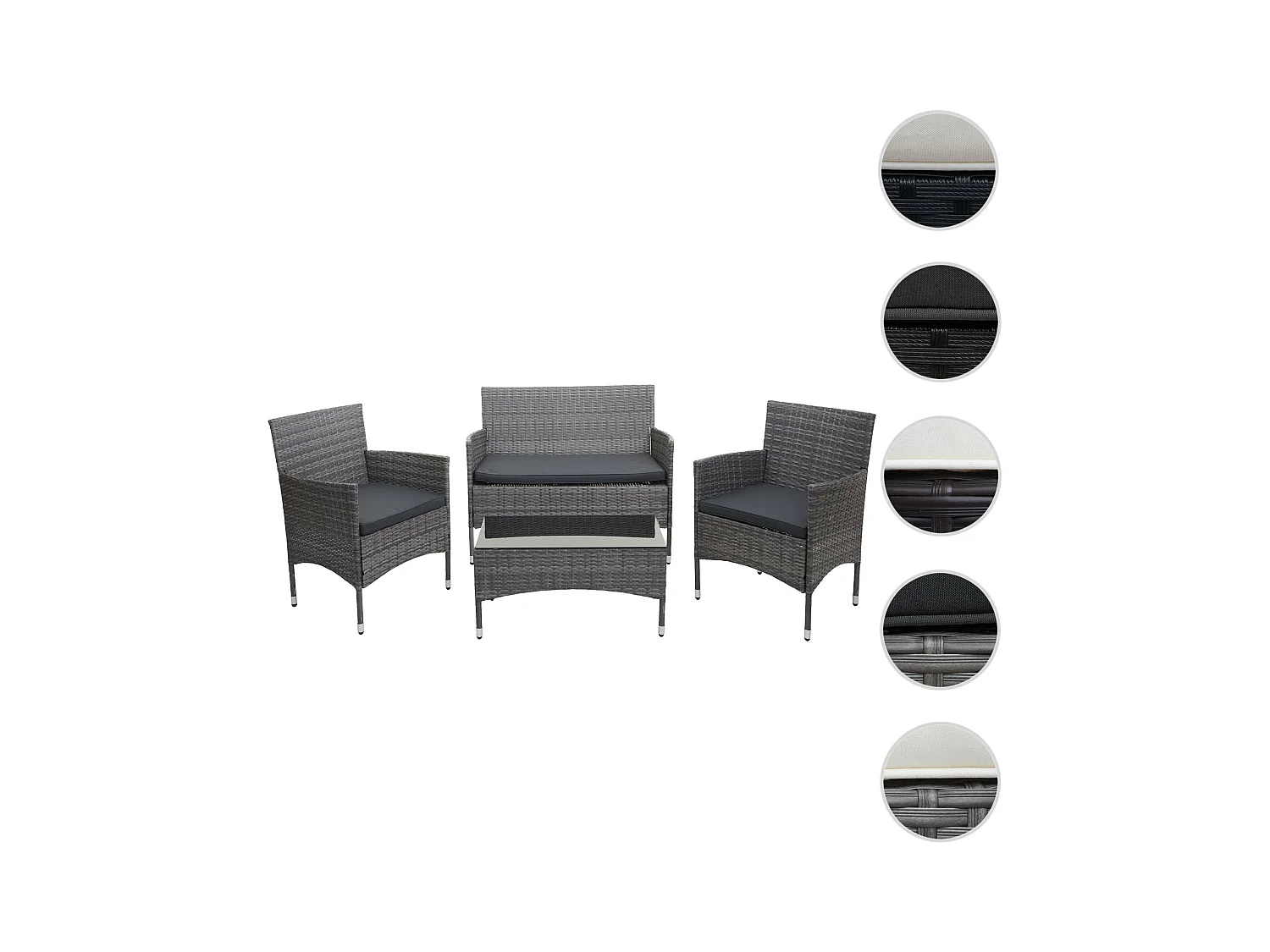 Zestaw polirattanowy MCW-F55 (4-częściowy),  szary, ciemnoszare poduszki