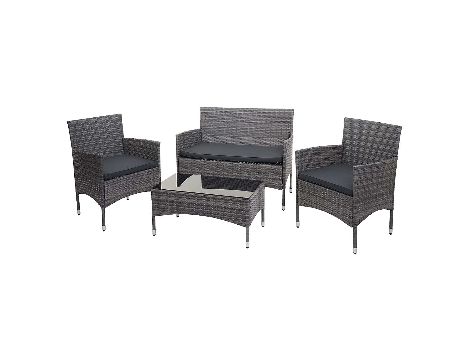 Zestaw polirattanowy MCW-F55 (4-częściowy),  szary, ciemnoszare poduszki