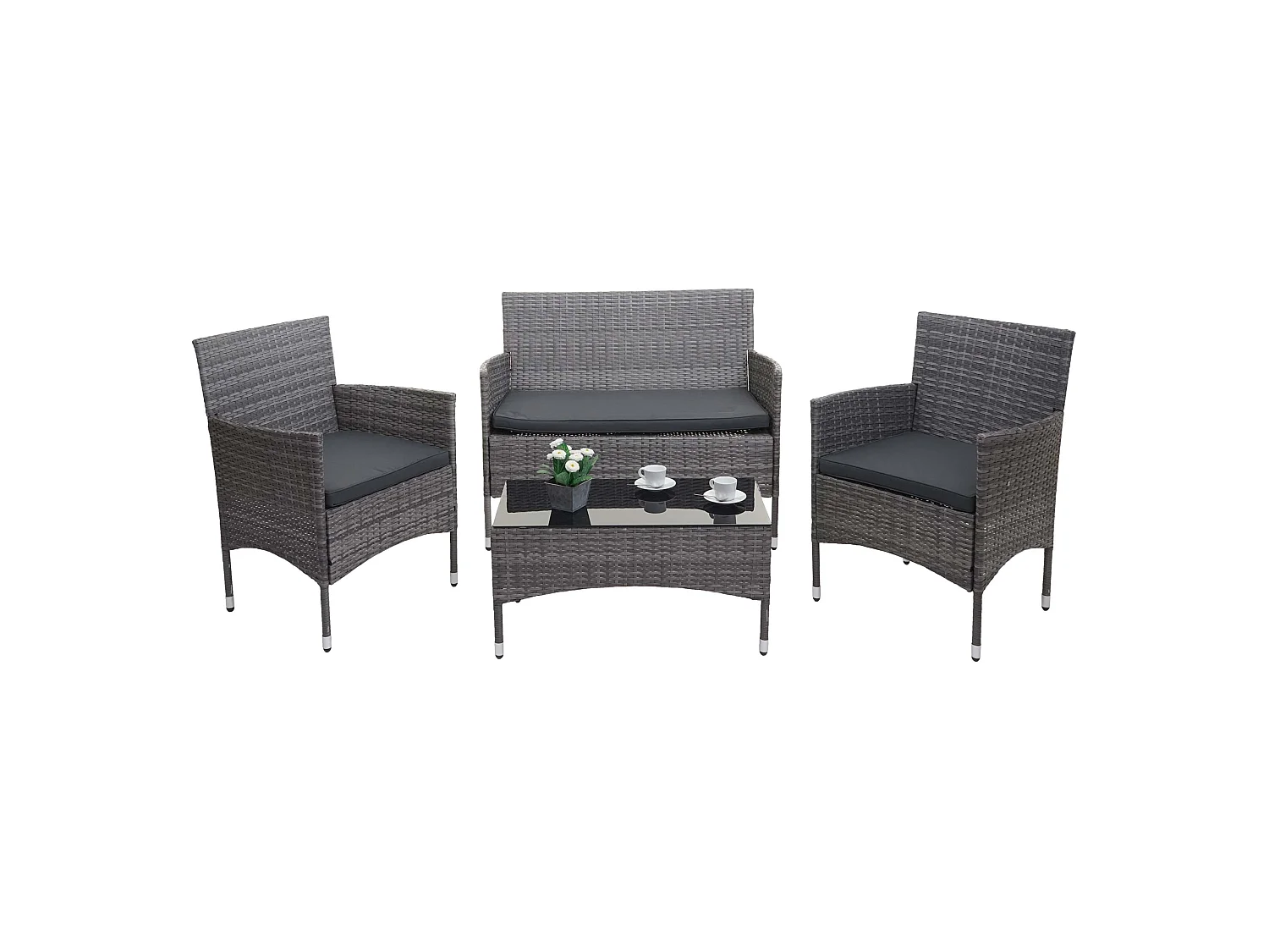 Zestaw polirattanowy MCW-F55 (4-częściowy),  szary, ciemnoszare poduszki