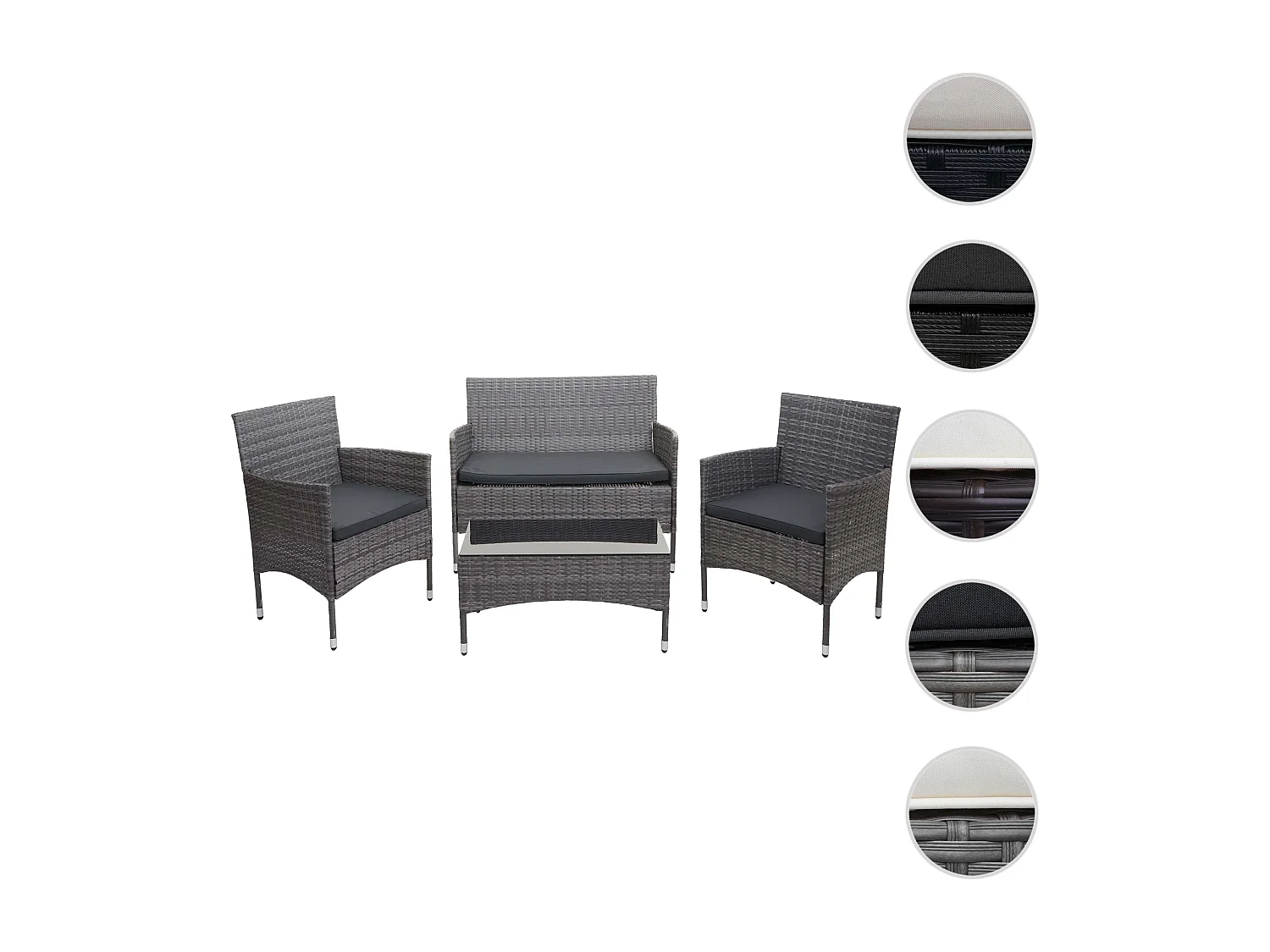 Zestaw polirattanowy MCW-F55 (4-częściowy),  szary, ciemnoszare poduszki