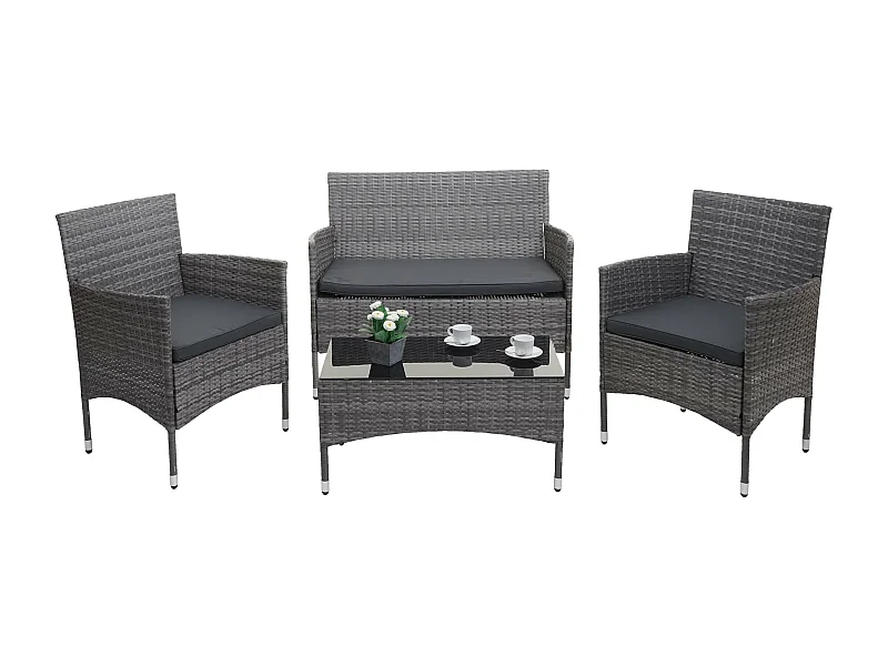 Poly-Rattan Garnitur MCW-F55 (4-teilig), Grau, Kissen dunkelgrau