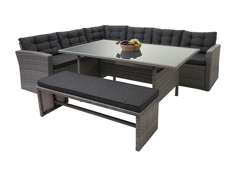 Zestaw polirattanowy MCW-A29,  szary, szare poduszki + ławka