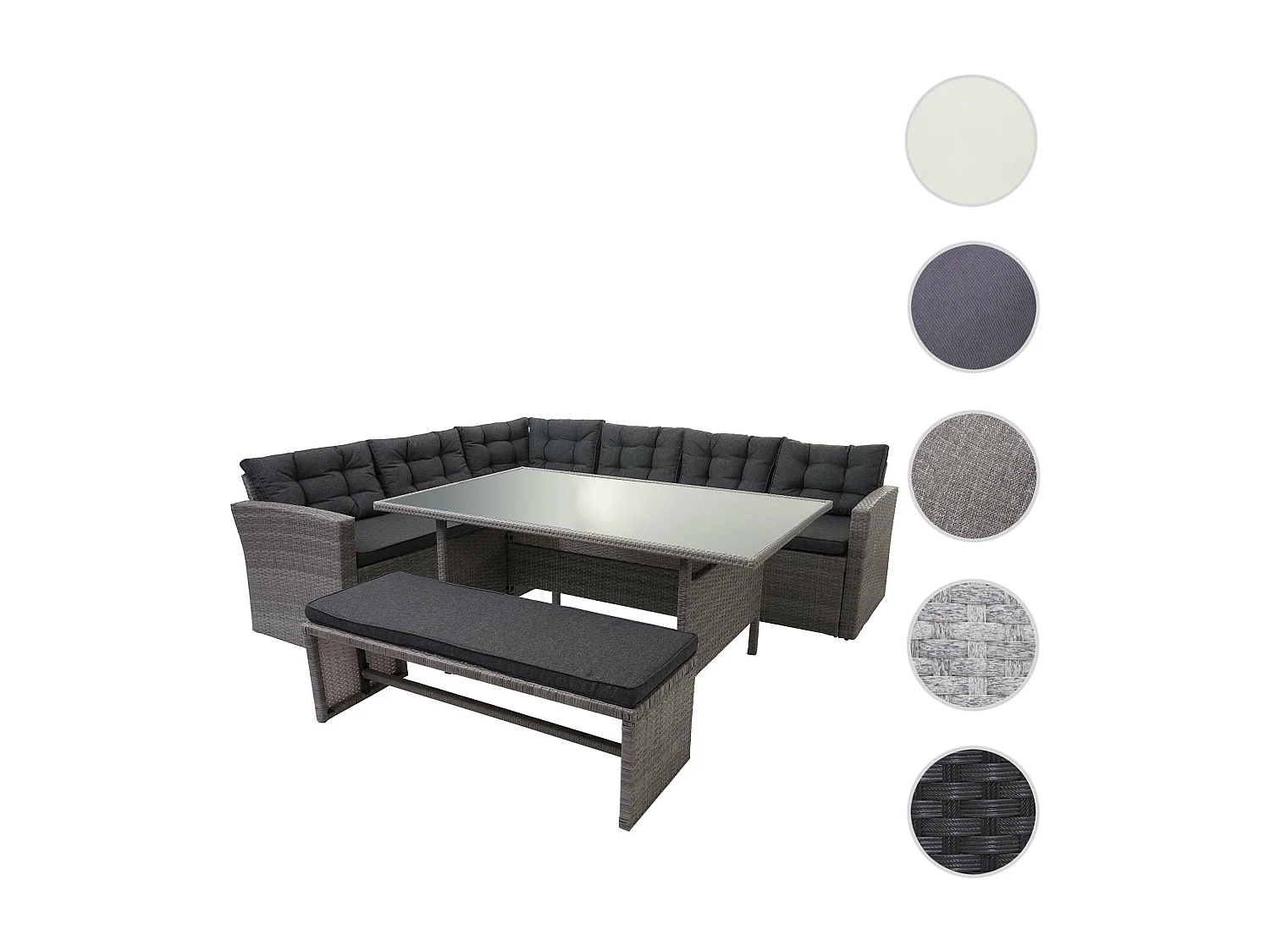 Zestaw polirattanowy MCW-A29,  szary, szare poduszki + ławka