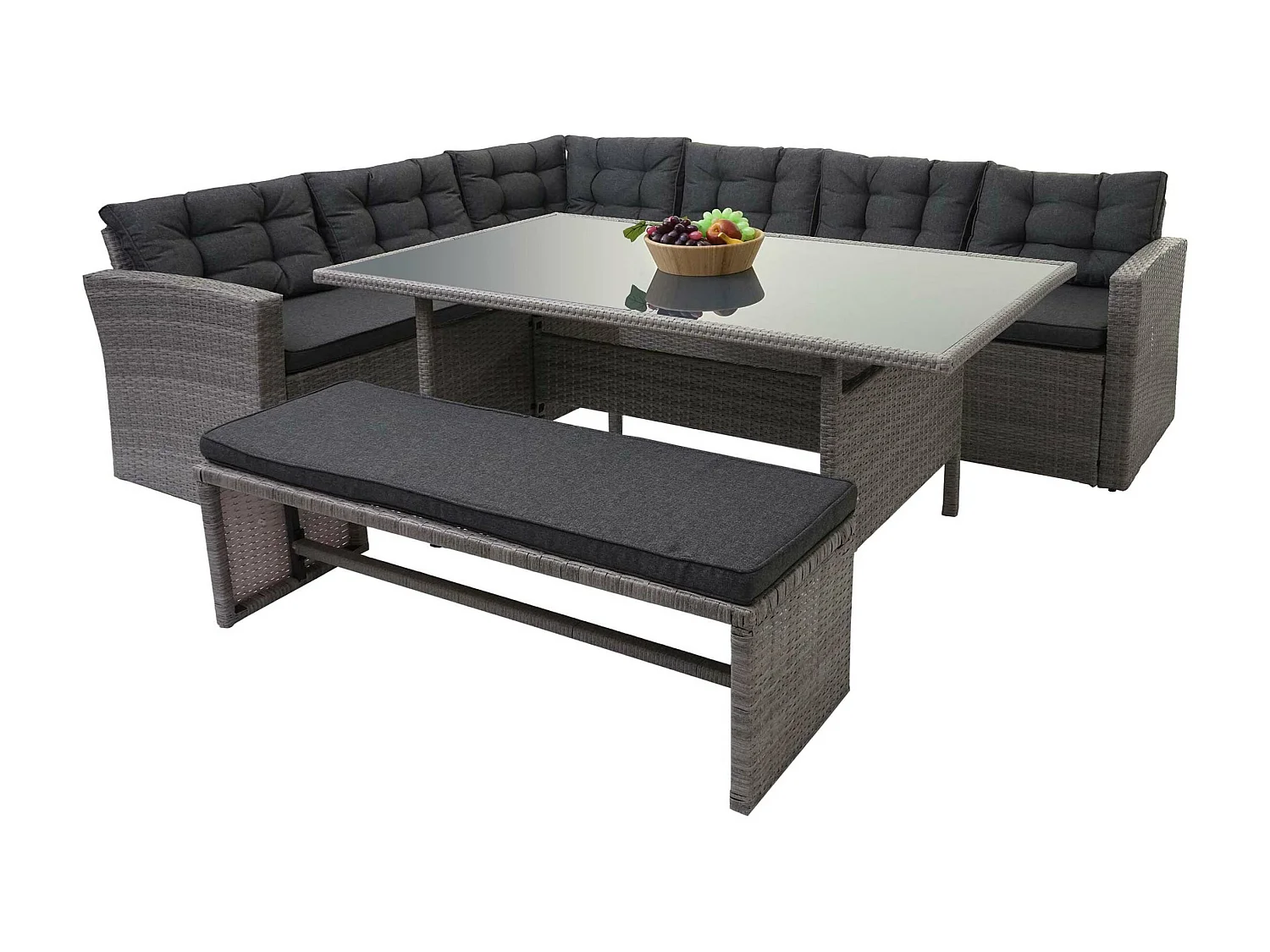 Zestaw polirattanowy MCW-A29,  szary, szare poduszki + ławka