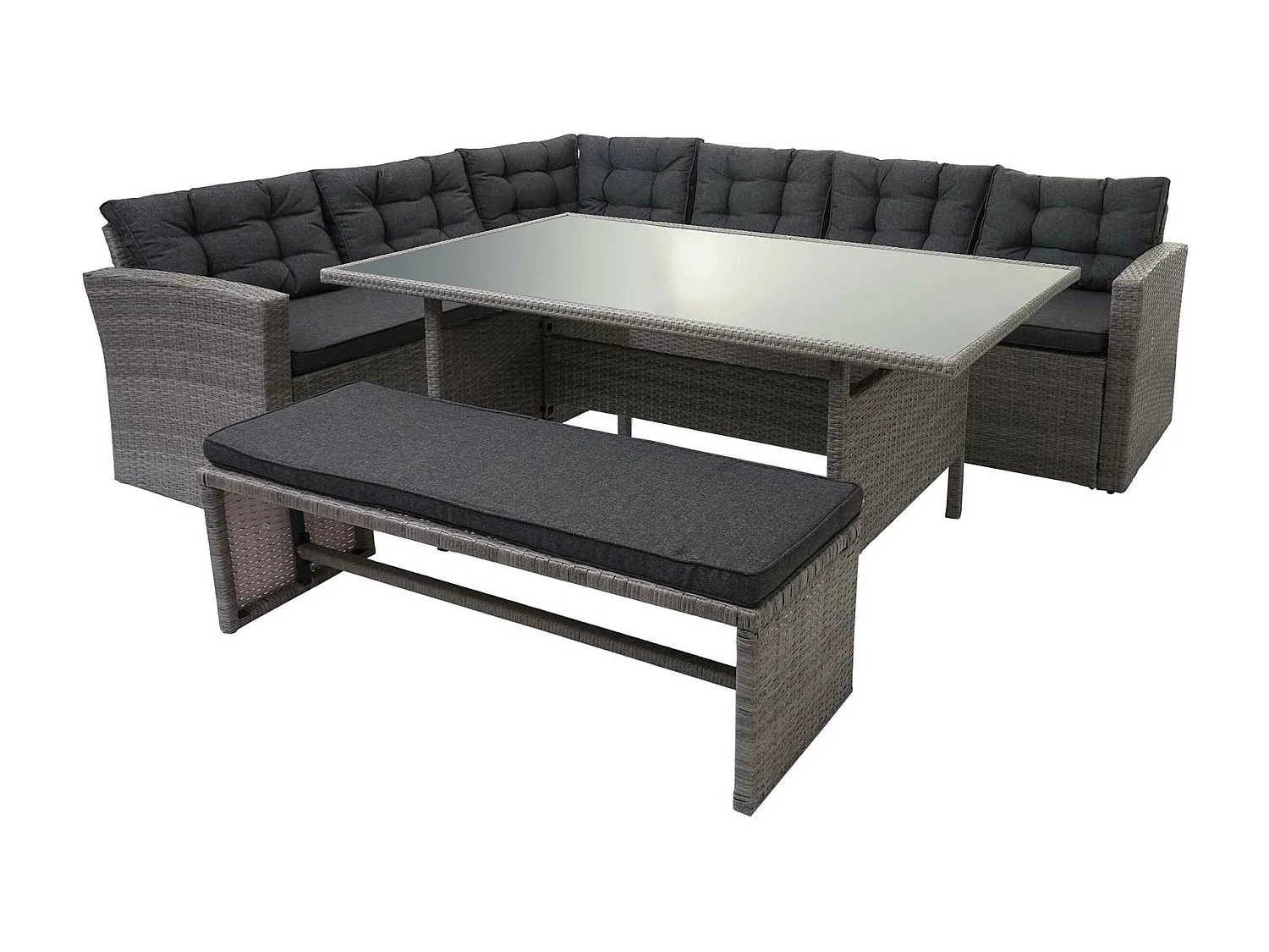 Zestaw polirattanowy MCW-A29,  szary, szare poduszki + ławka