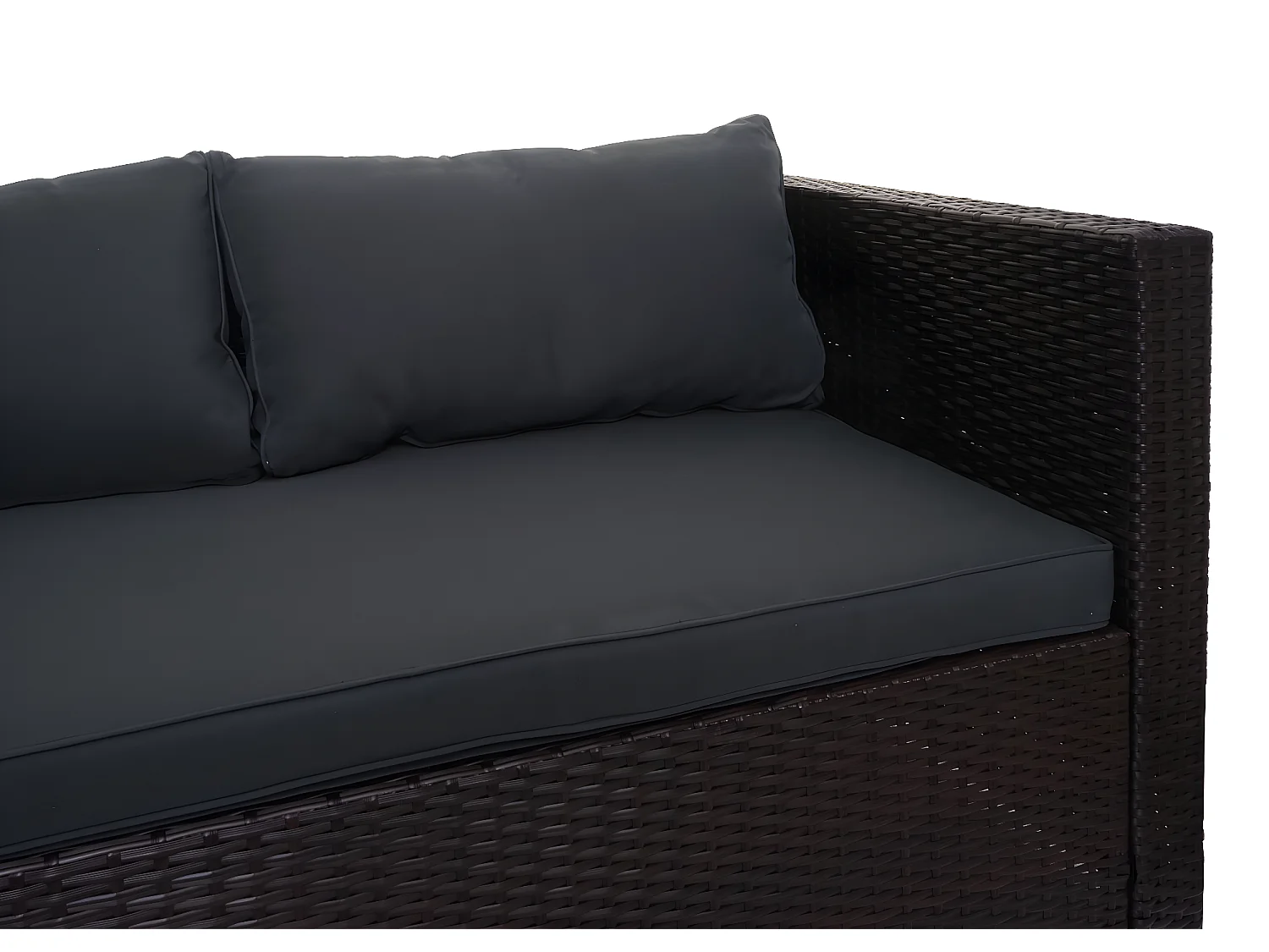 Set salotto giardino esterno salottino MCW-F57 polyrattan marrone con cuscini grigio scuro e decorativi