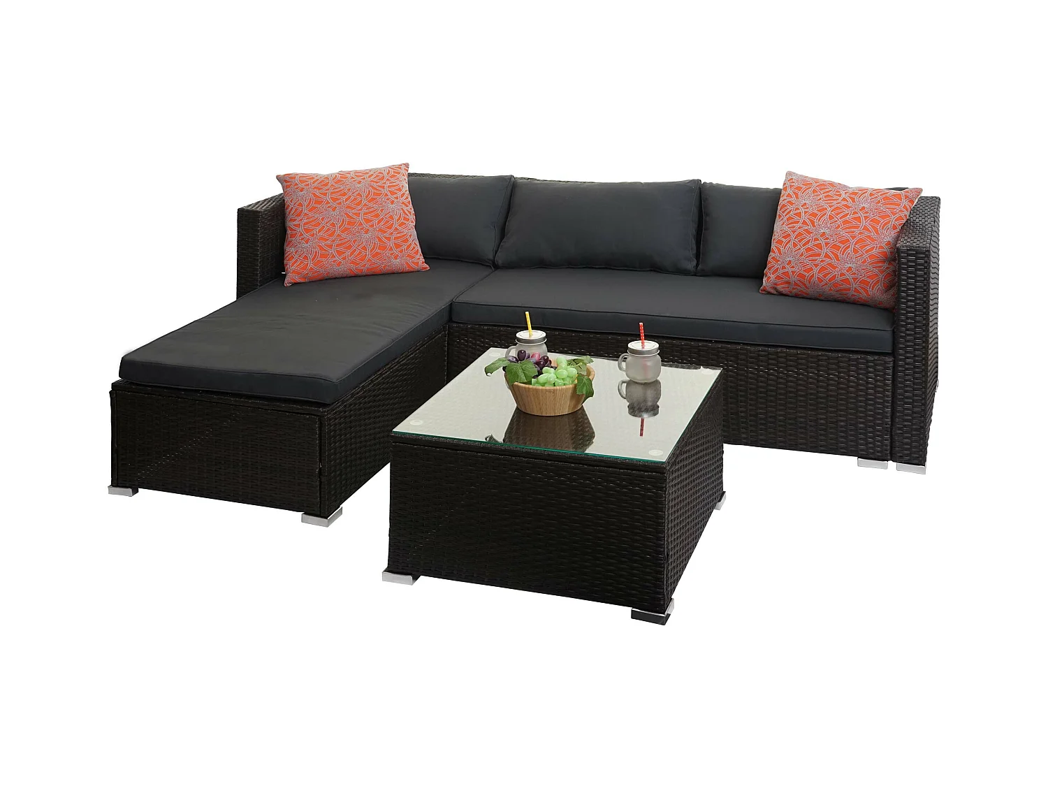 Zestaw polirattanowy MCW-F57 (3-częściowy),  brązowe, ciemnoszare poduszki z poduszkami dekoracyjnymi