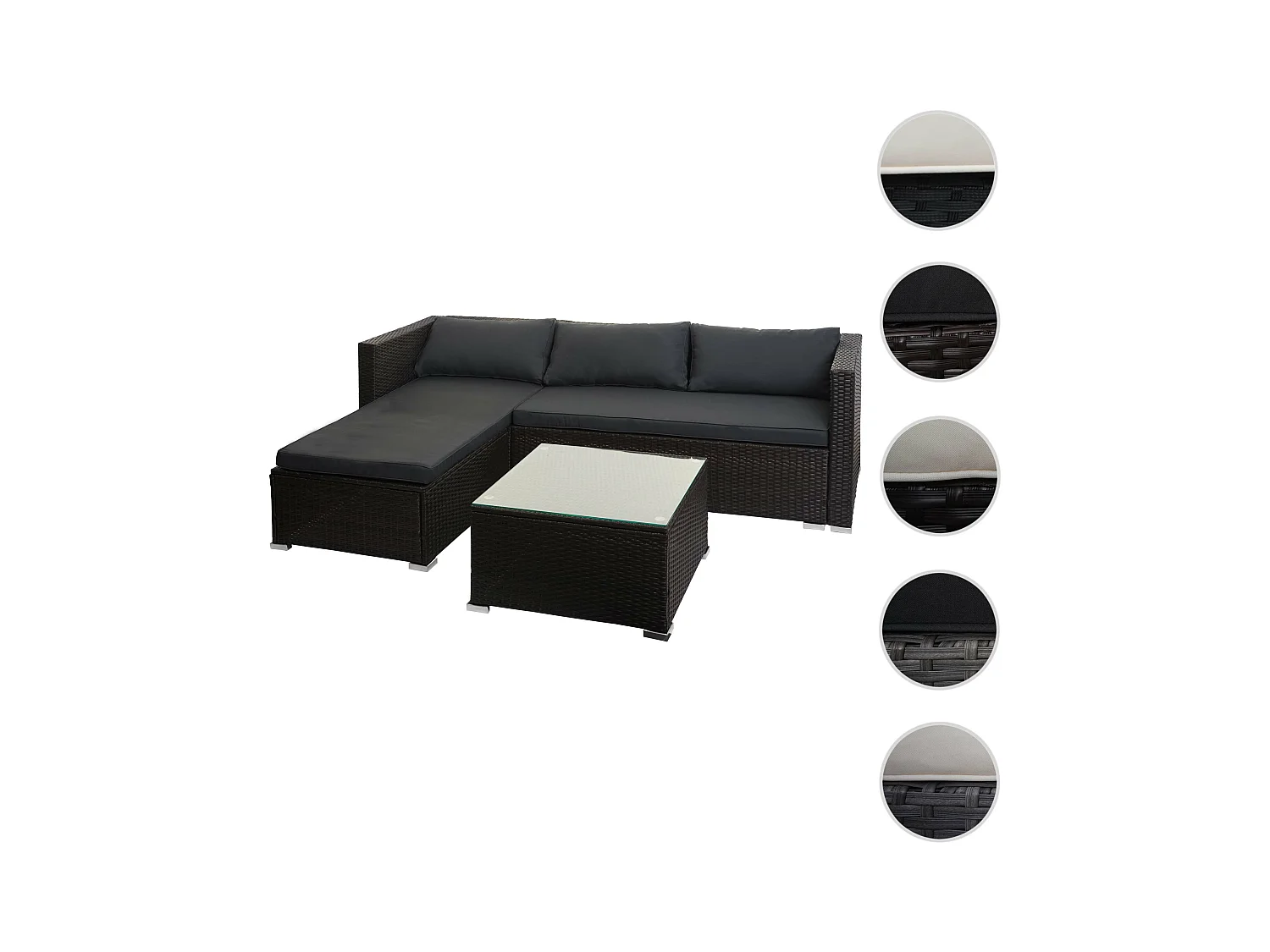 Zestaw polirattanowy MCW-F57 (3-częściowy),  brązowe, ciemnoszare poduszki z poduszkami dekoracyjnymi