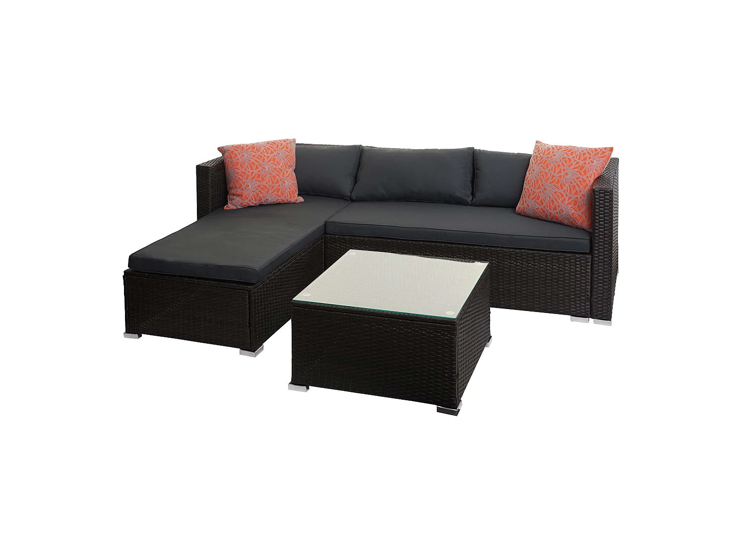 Zestaw polirattanowy MCW-F57 (3-częściowy),  brązowe, ciemnoszare poduszki z poduszkami dekoracyjnymi