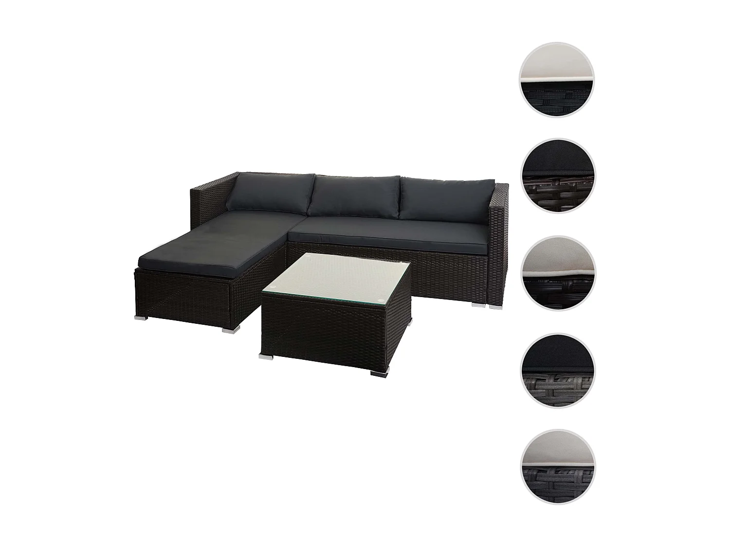 Zestaw polirattanowy MCW-F57 (3-częściowy),  brązowe, ciemnoszare poduszki z poduszkami dekoracyjnymi