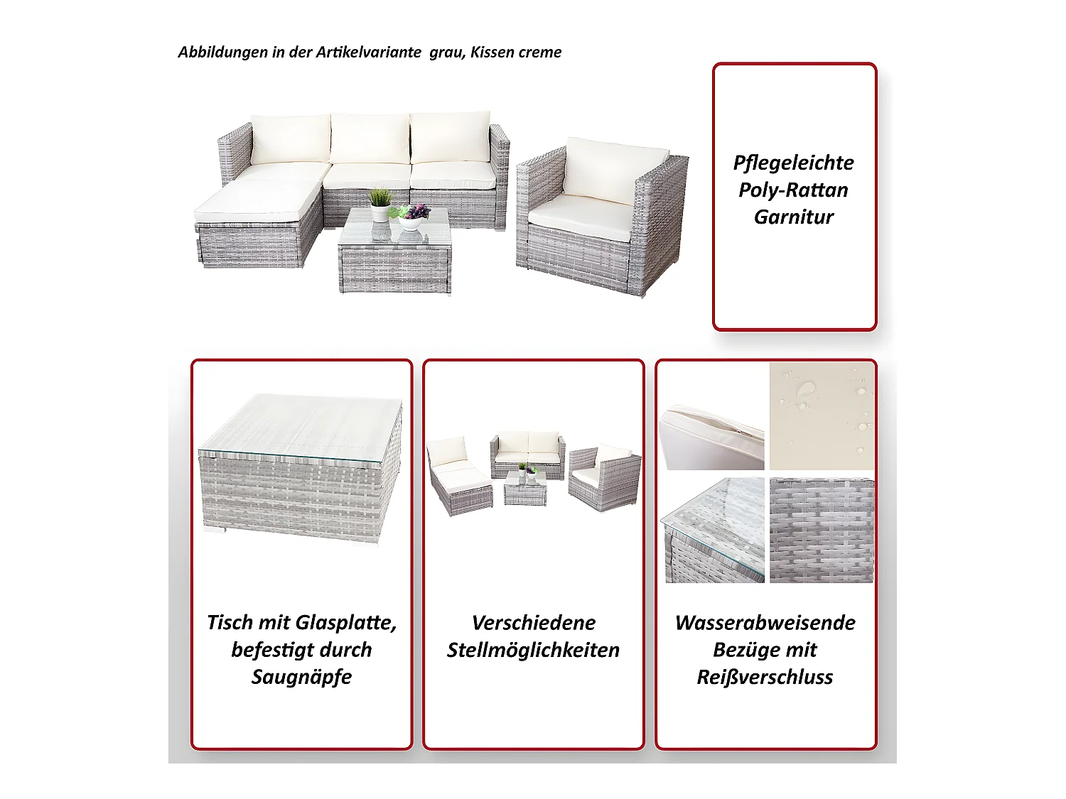 Zestaw polirattanowy Busto,  czarny, poduszki kremowe