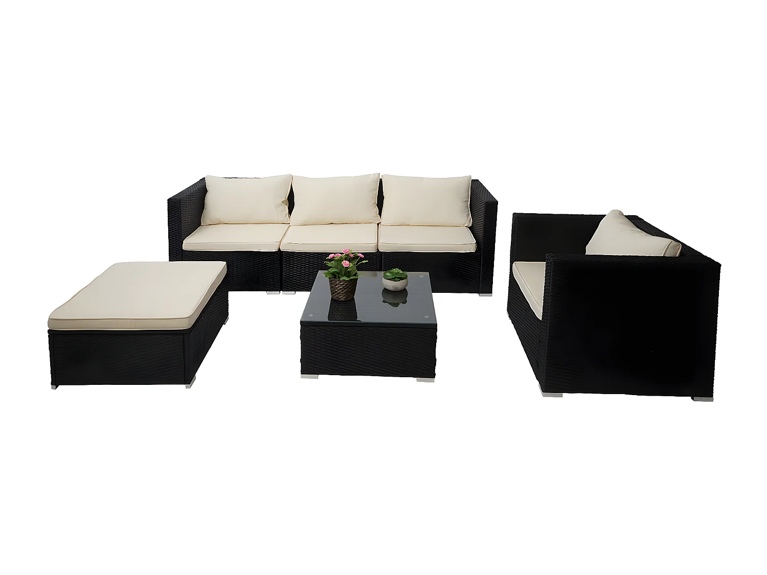 Zestaw polirattanowy Busto,  czarny, poduszki kremowe