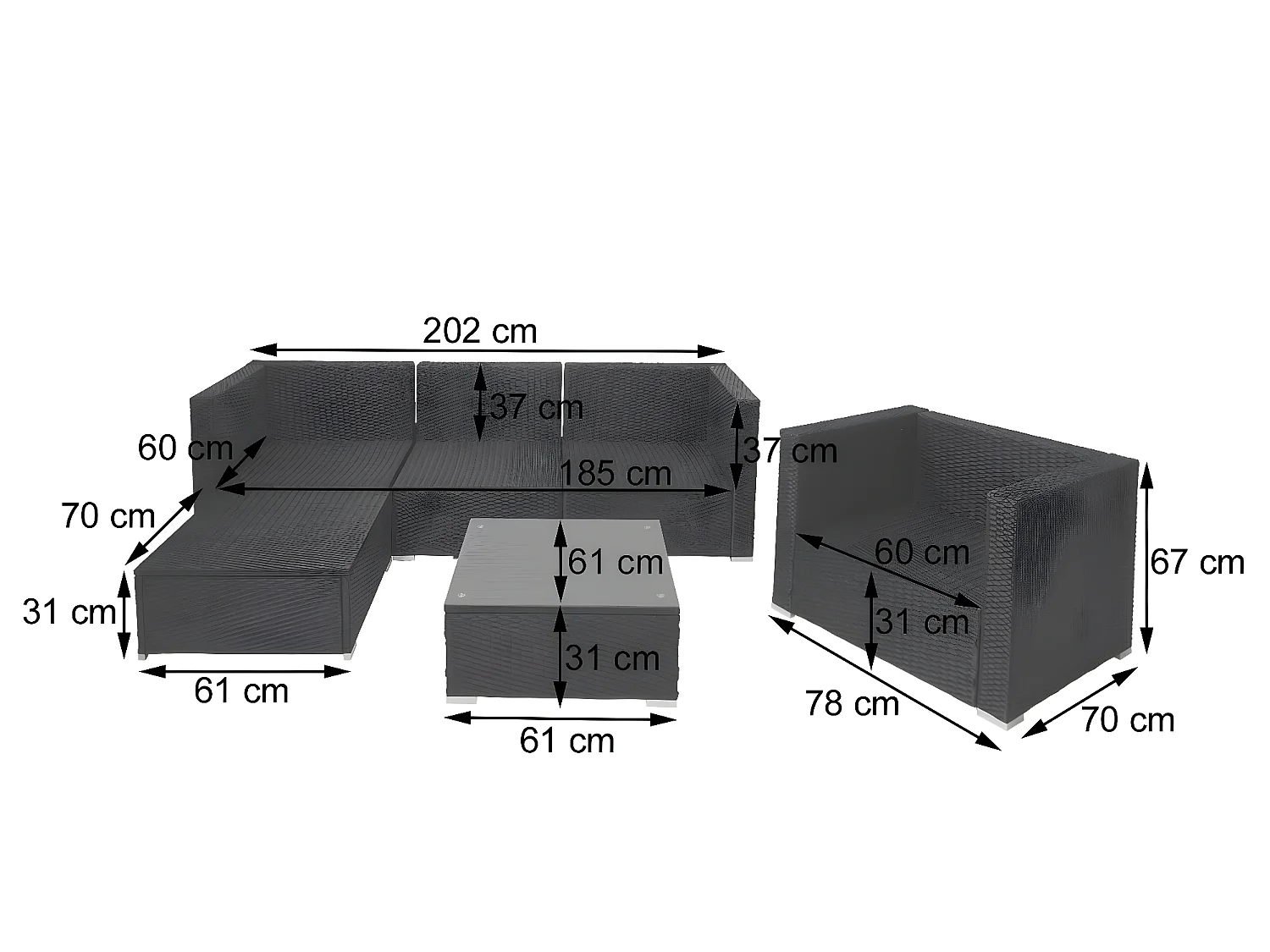 Zestaw polirattanowy Busto,  czarny, poduszki kremowe