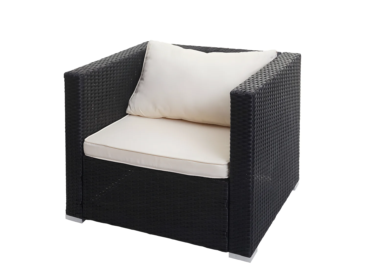 Poly-Rattan-Garnitur Busto, Schwarz, Kissen creme